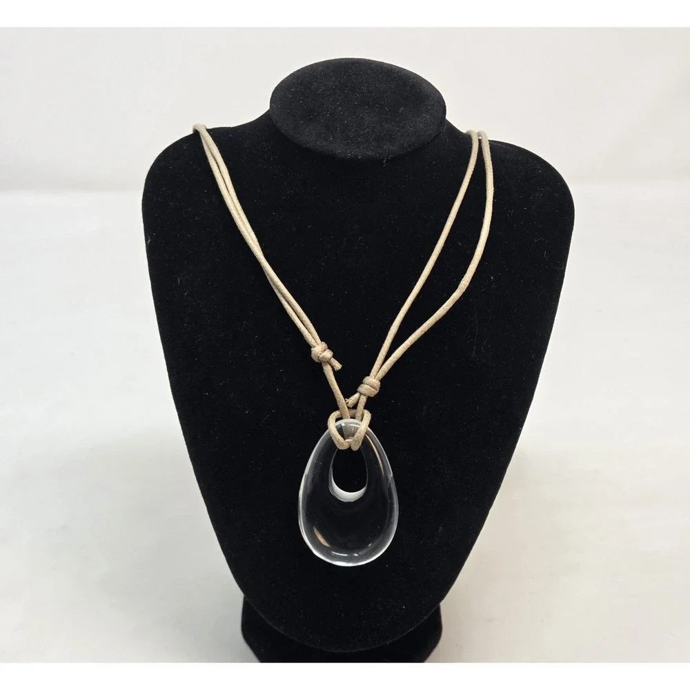J.Jill Clear Acrylic Lucite Open Teardrop Pendant Necklace Adjustable Cord
